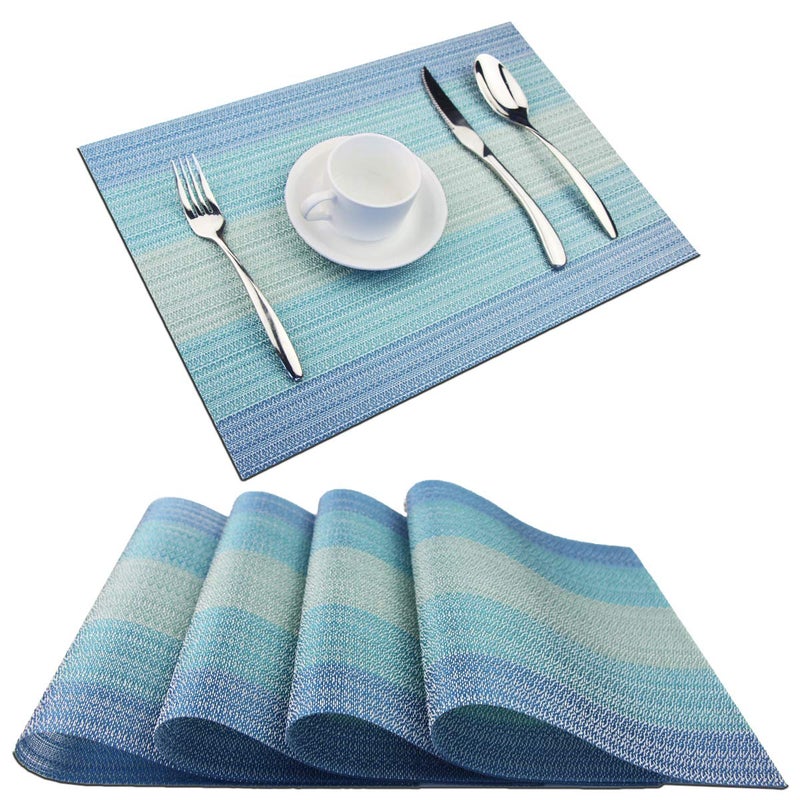 PIGCHCY Placemat,Washable Woven Non-Slip Insulation Durable Placemat Vinyl Table Mat Set of 4 (4pcs Placemats,Coastal Blue) - Image 1